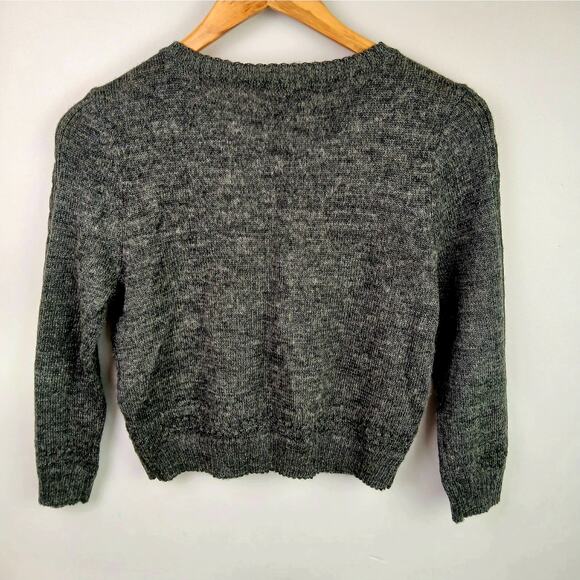 H&M SZ S Wool Blend Mixed Media Button Front Cardigan In Charcoal - Picture 5 of 6